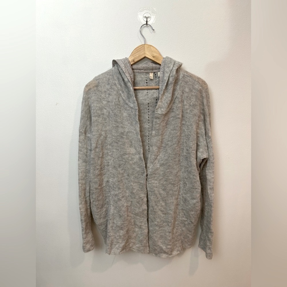 ANTHROPOLOGIE MOTH wool alpaca plend hooded boho cardigan sz L shawl
